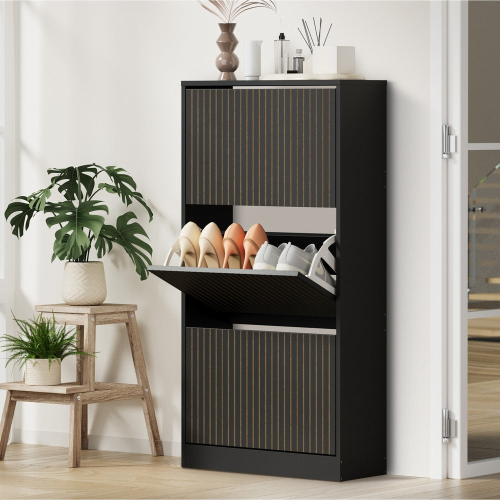 Amaro Noire Shoe Rack Cabinet | Modern Feature 30 Pair Shoe Storage Unit