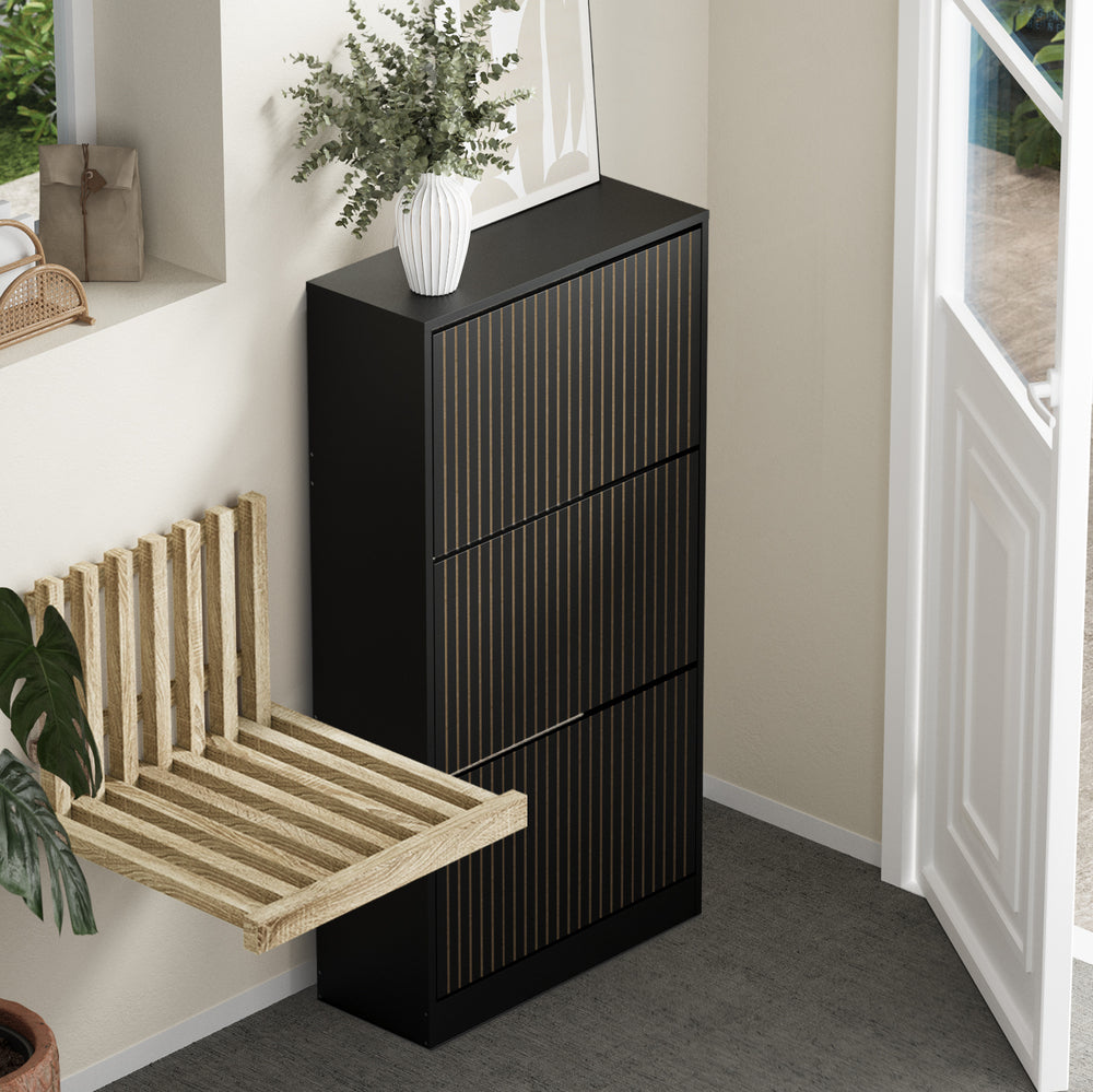 Amaro Noire Shoe Rack Cabinet | Modern Feature 30 Pair Shoe Storage Unit