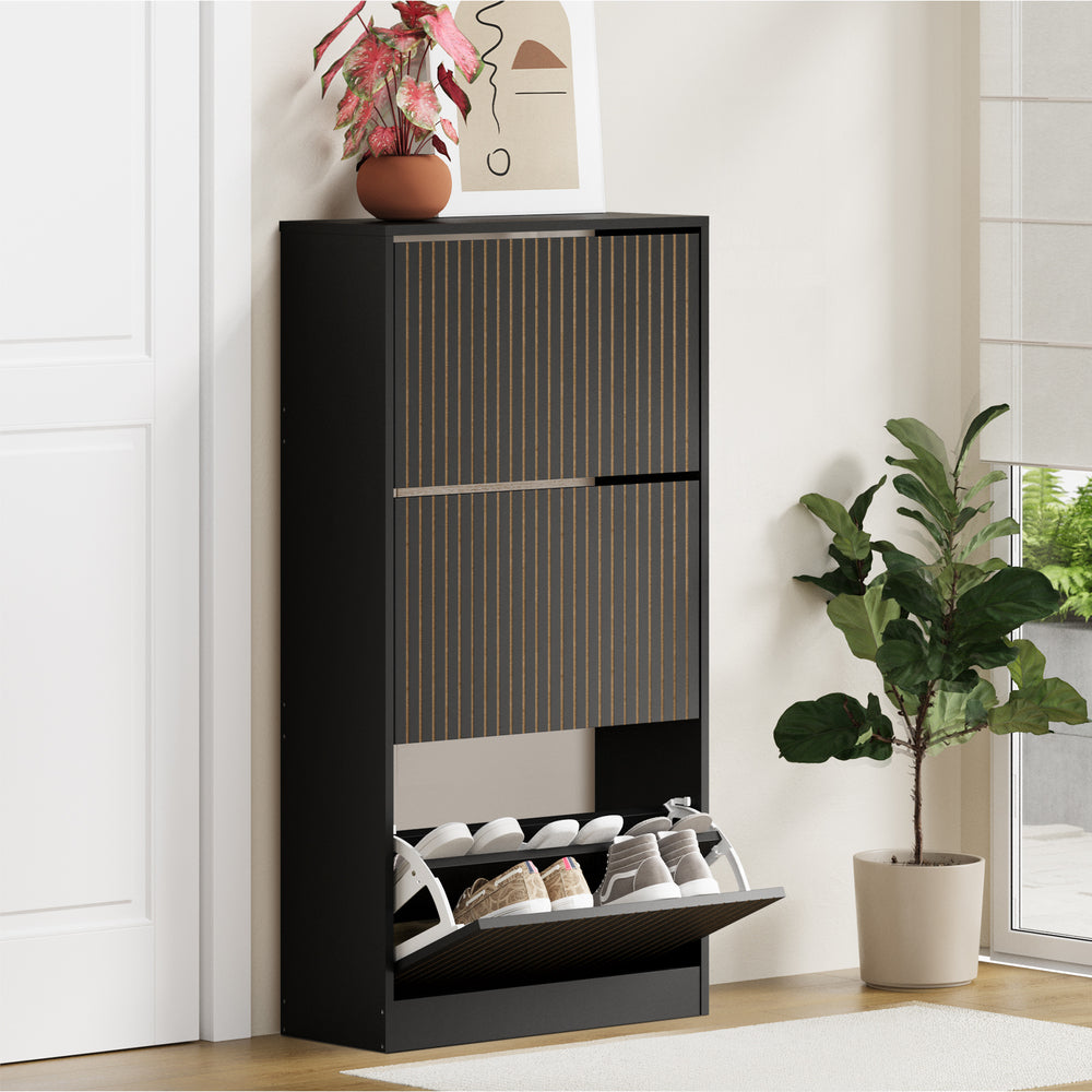 Amaro Noire Shoe Rack Cabinet | Modern Feature 30 Pair Shoe Storage Unit