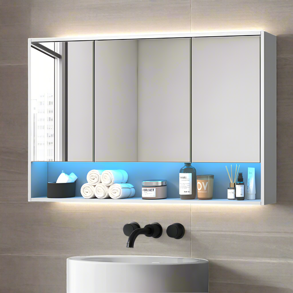 Miami Modern LED Bathroom Cabinet and Storage Unit | Multi Storage Bathroom Mirror Cabinet
