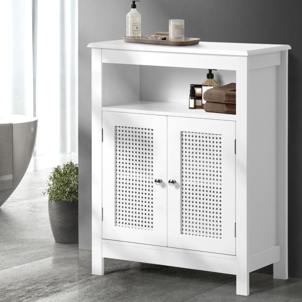 Amaro White Rattan Bathroom Cabinet Storage Unit | Multi Storage Laundry Cupboard