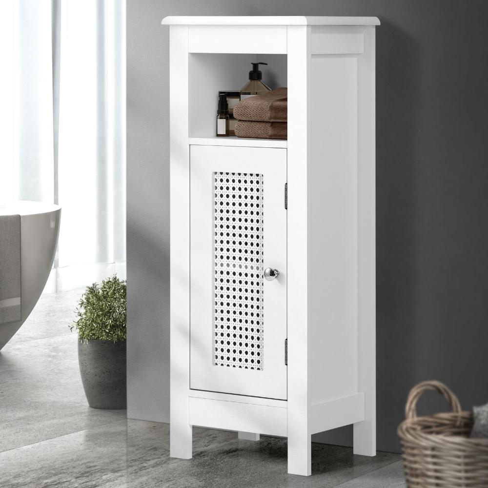 Amaro White Rattan Bathroom Cabinet Storage Unit | Multi Storage Laundry Cupboard