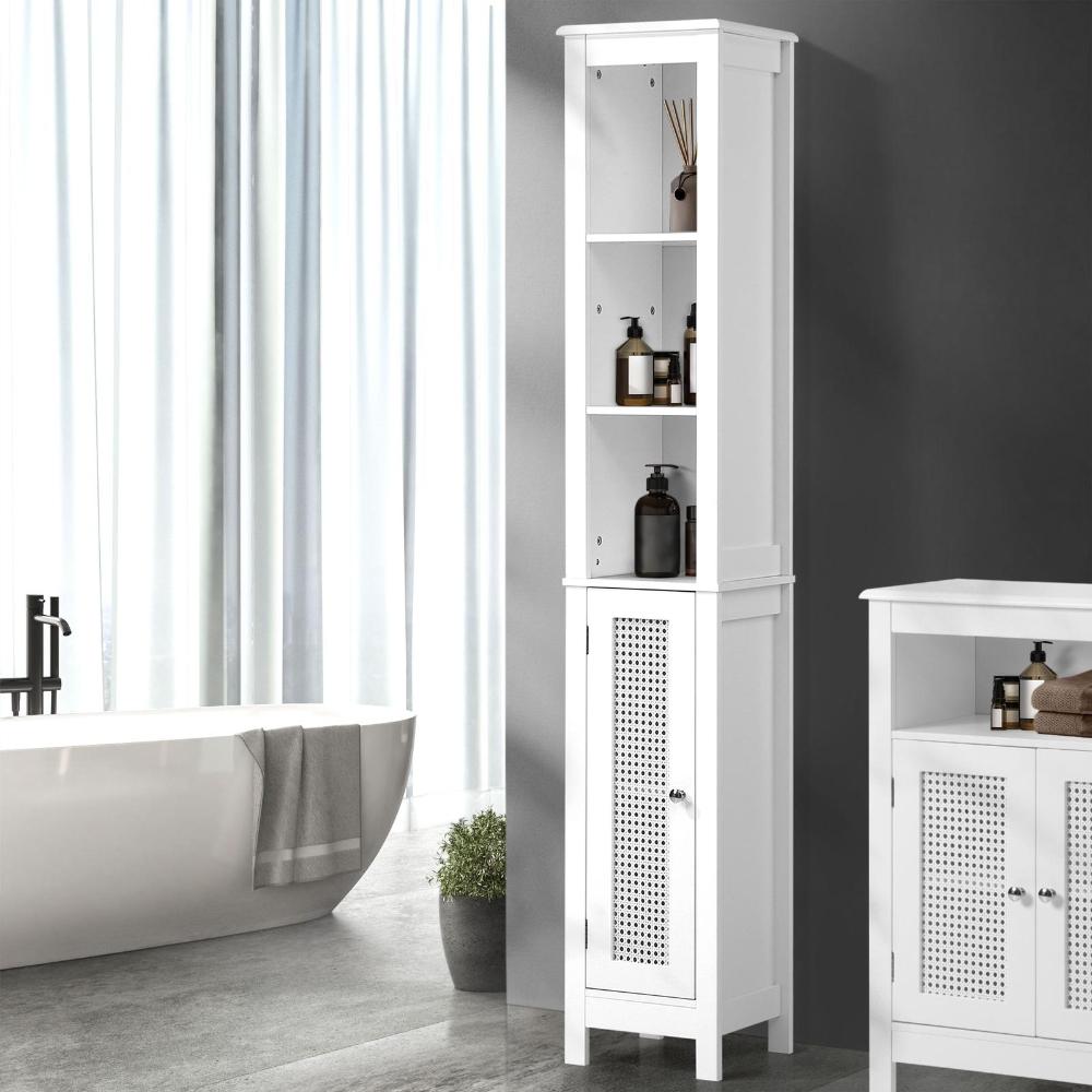 Amaro White Rattan Bathroom Cabinet Storage Unit | Multi Storage Laundry Cupboard