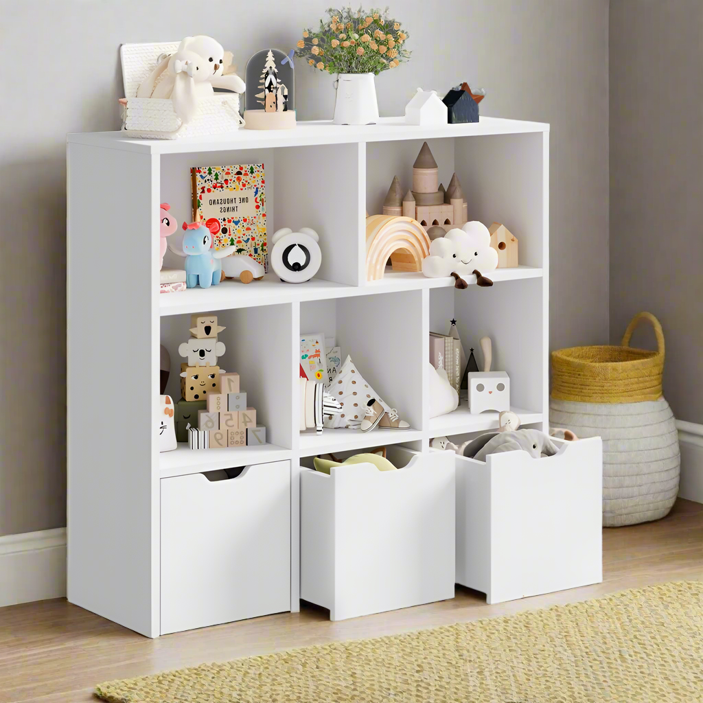 Scandi Kids Storage Organiser in White | 8 Compartment Removable Storage Cube