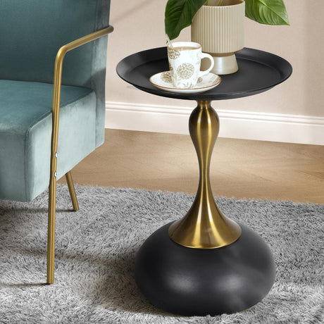 Stemio Designer Two Tone Metal Round Side Table | Verstaile Multi Use End Table Bedside Table