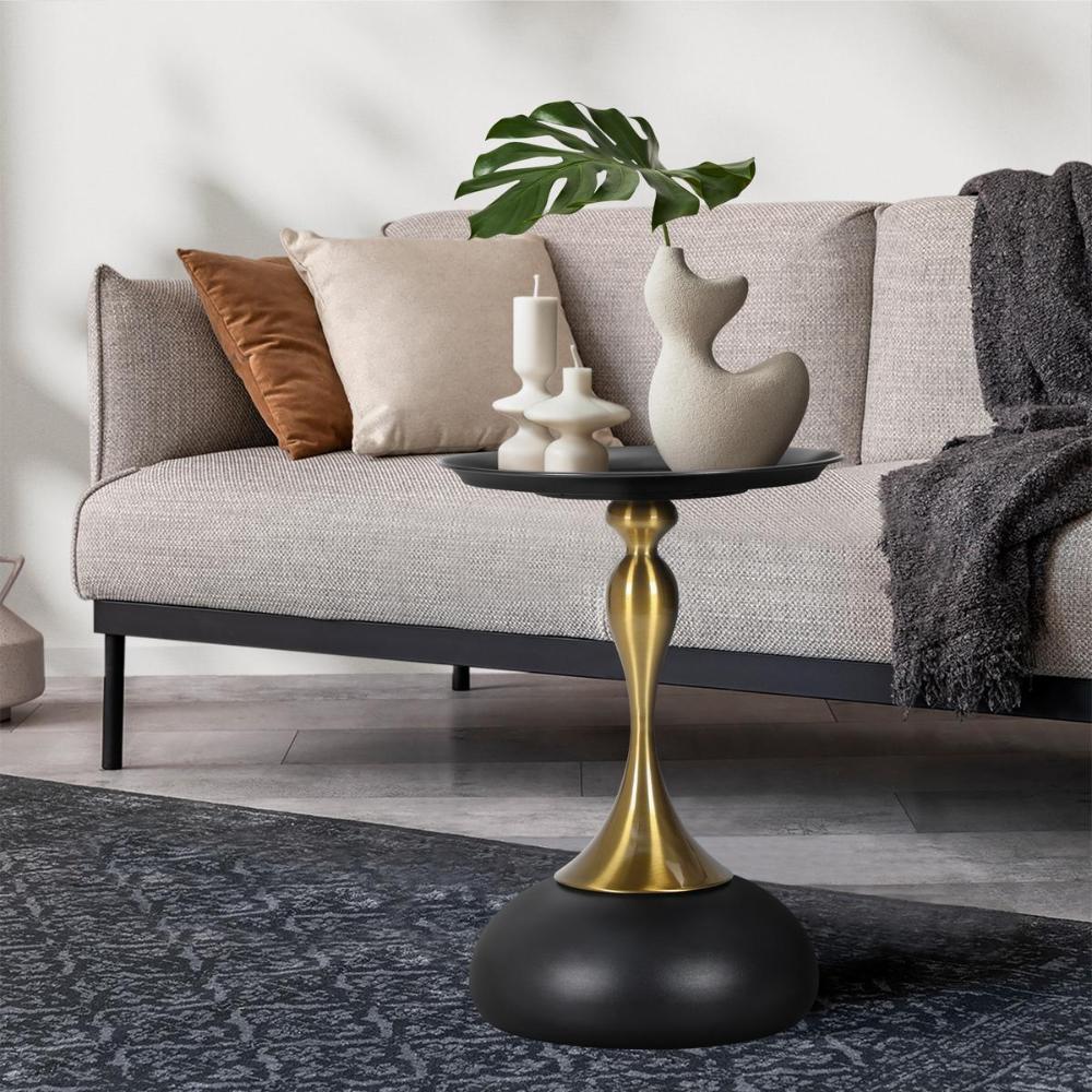 Stemio Designer Two Tone Metal Round Side Table | Verstaile Multi Use End Table Bedside Table