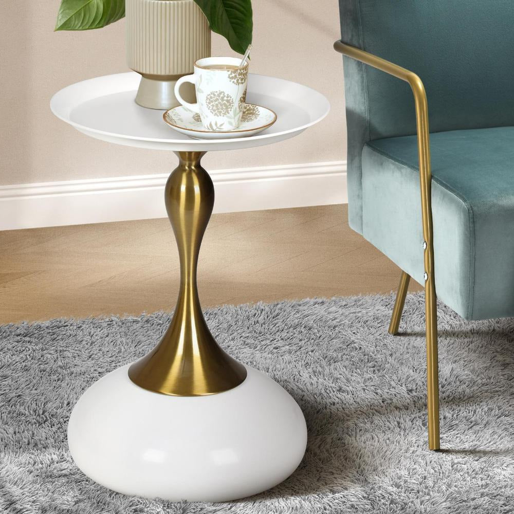 Stemio Designer Two Tone Metal Round Side Table | Verstaile Multi Use End Table Bedside Table