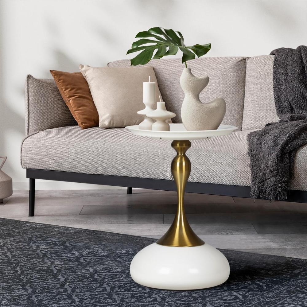 Stemio Designer Two Tone Metal Round Side Table | Verstaile Multi Use End Table Bedside Table