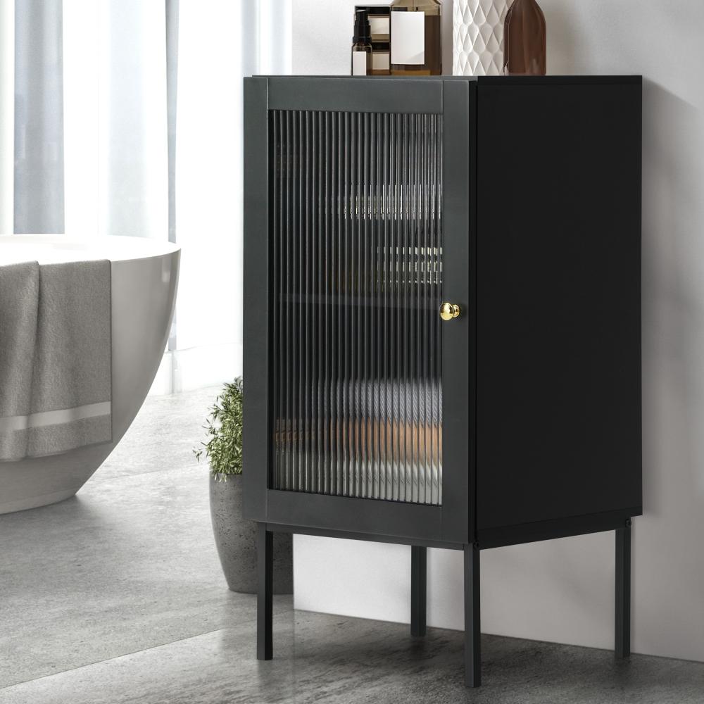 Amaro Nero Tempered Glass Bathroom Cabinet Storage Unit | Multi Storage Laundry or Bathroom Cupboard