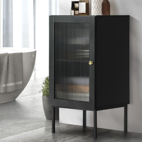 Amaro Nero Tempered Glass Bathroom Cabinet Storage Unit | Multi Storage Laundry or Bathroom Cupboard