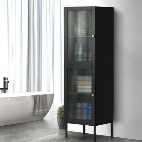 Amaro Nero Tempered Glass Bathroom Cabinet Storage Unit | Multi Storage Laundry or Bathroom Cupboard