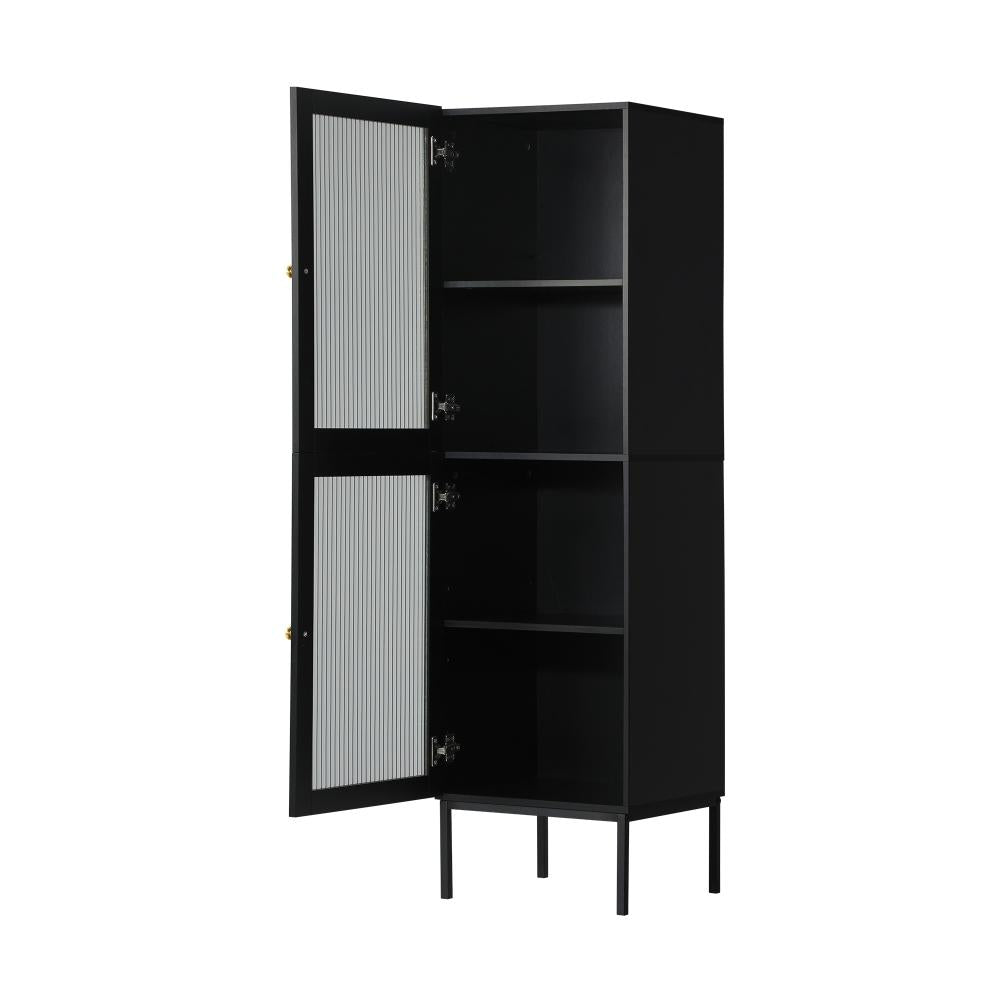 Amaro Nero Tempered Glass Bathroom Cabinet Storage Unit | Multi Storage Laundry or Bathroom Cupboard