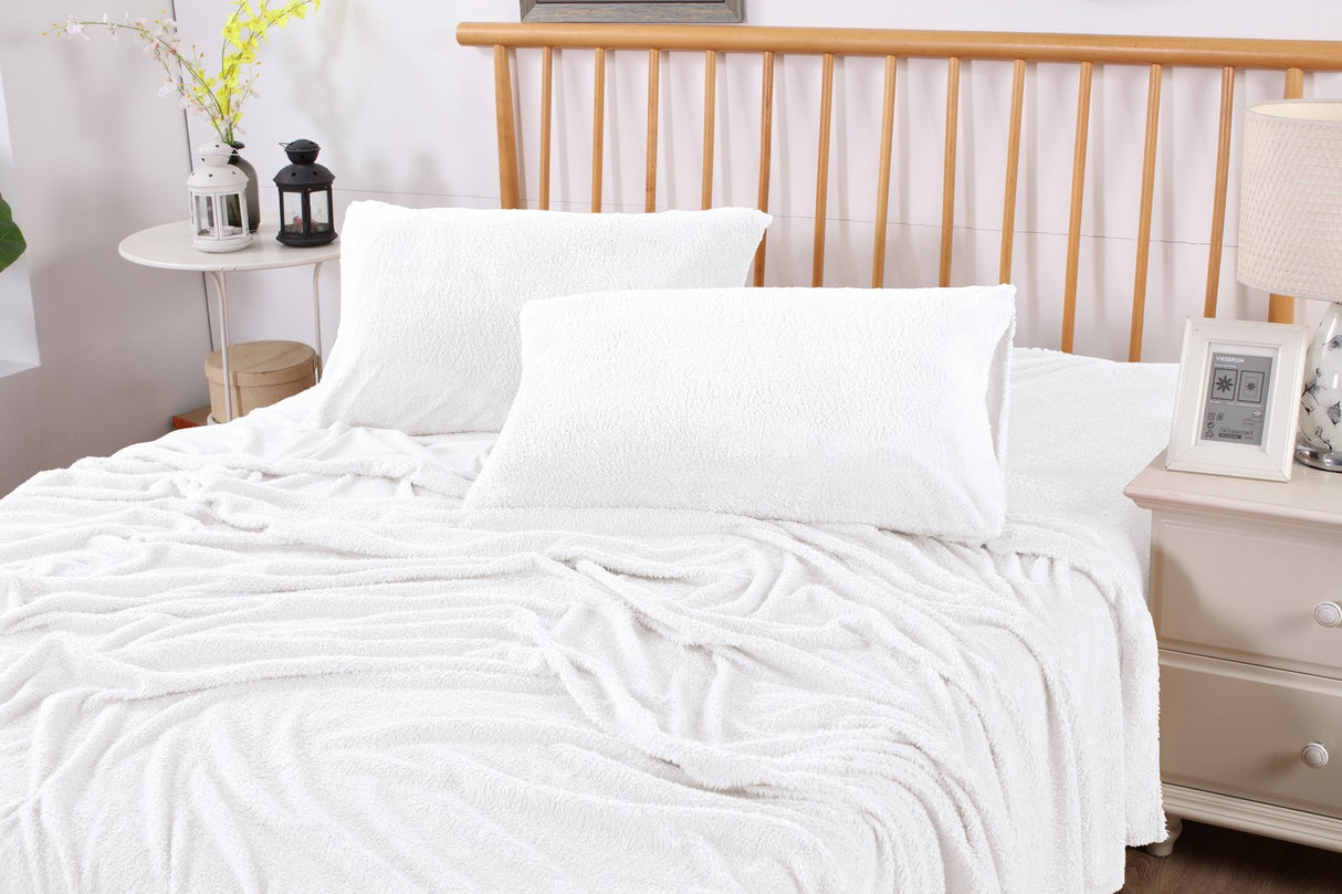Fluffy Teddy Fleece Sheet Set | Ultra Warm Bedding Cover Soft Fluffy Sheets
