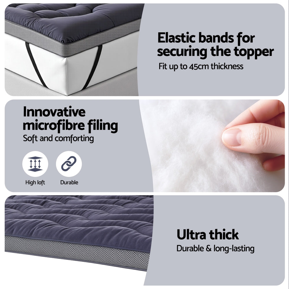 Luxore 1000GSM Bamboo Charcoal 3D Quilted Mattress Topper | Breathable Anti Allergy Cooling Pad