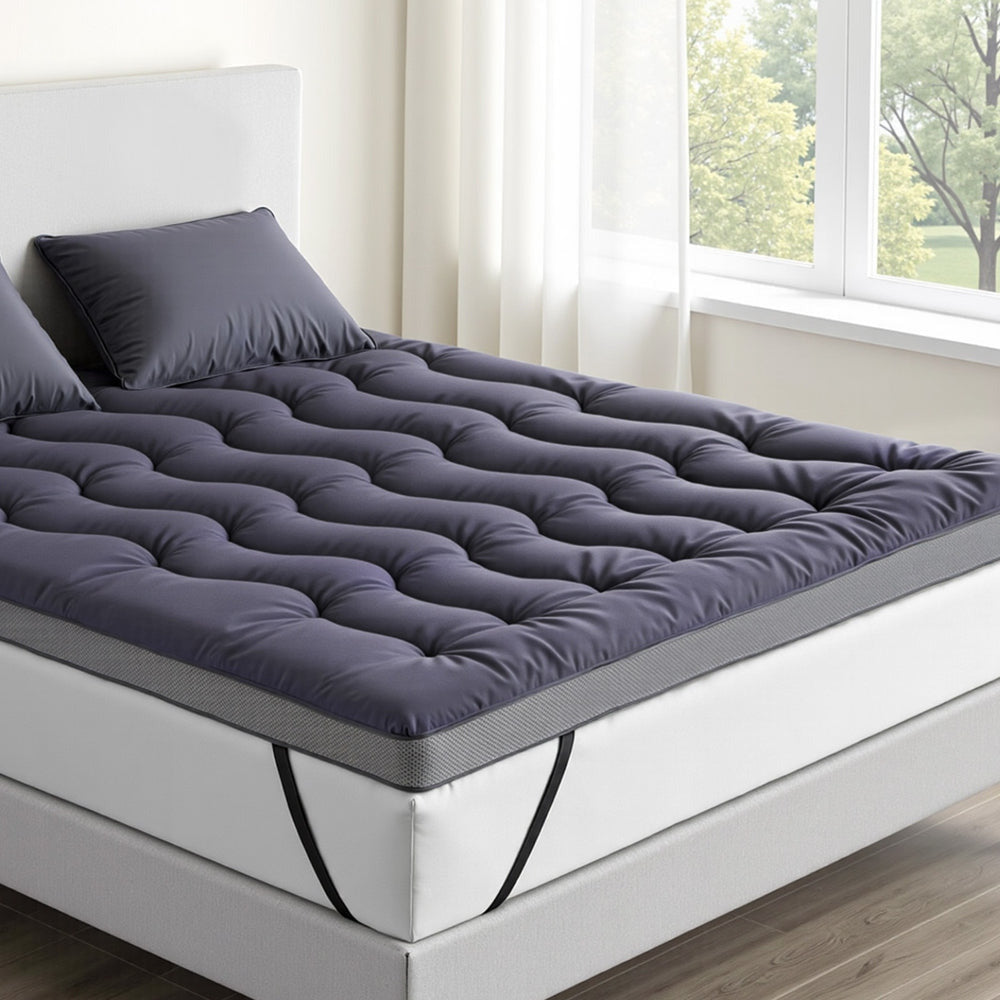 Luxore 1000GSM Bamboo Charcoal 3D Quilted Mattress Topper | Breathable Anti Allergy Cooling Pad