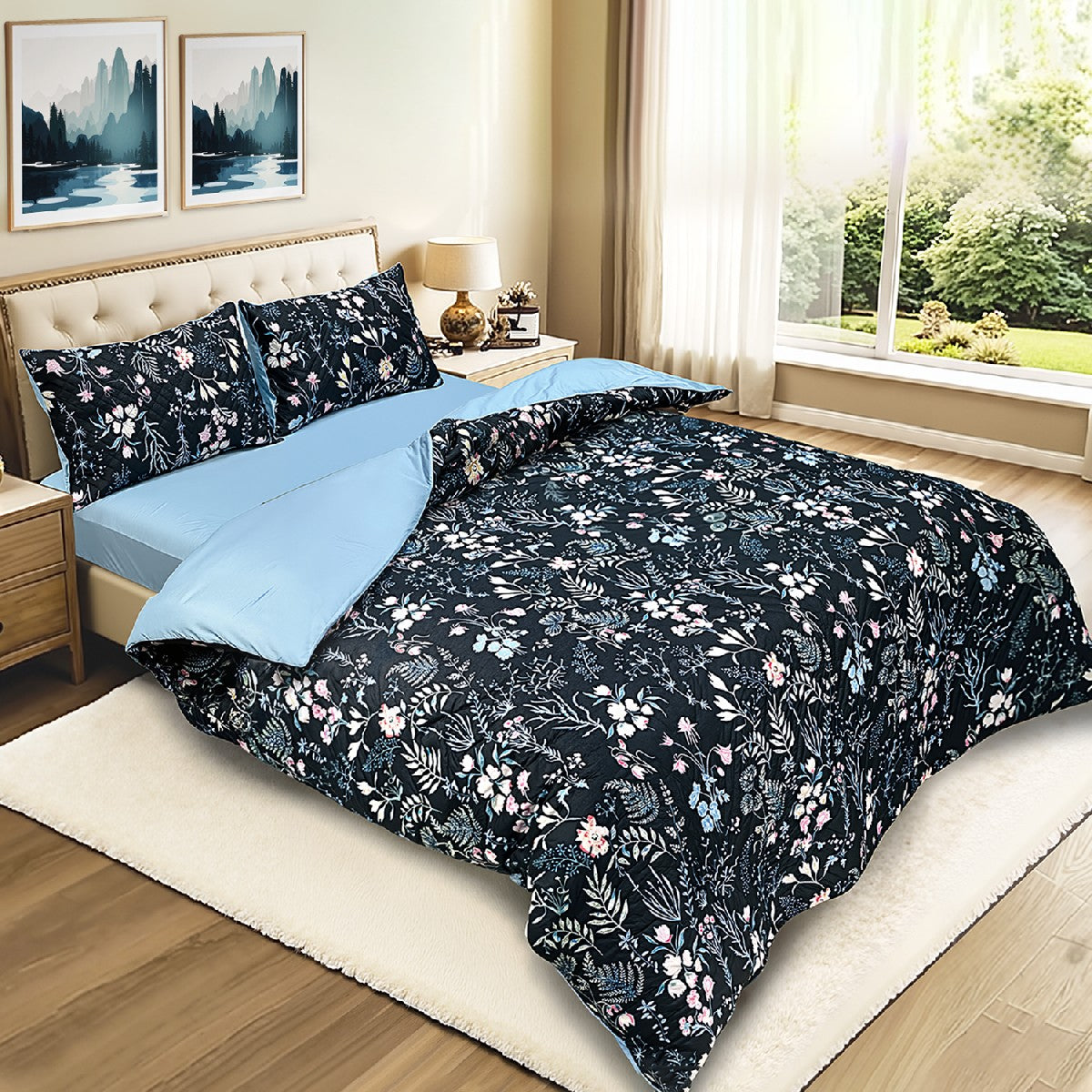Ramesses Soft Bamboo Cooling Ultrasonic Quilt Cover Set With Fitted Sheet | Printed Design Bamboo Bedding Set