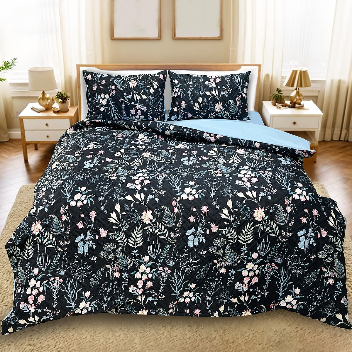 Ramesses Soft Bamboo Cooling Ultrasonic Quilt Cover Set With Fitted Sheet | Printed Design Bamboo Bedding Set