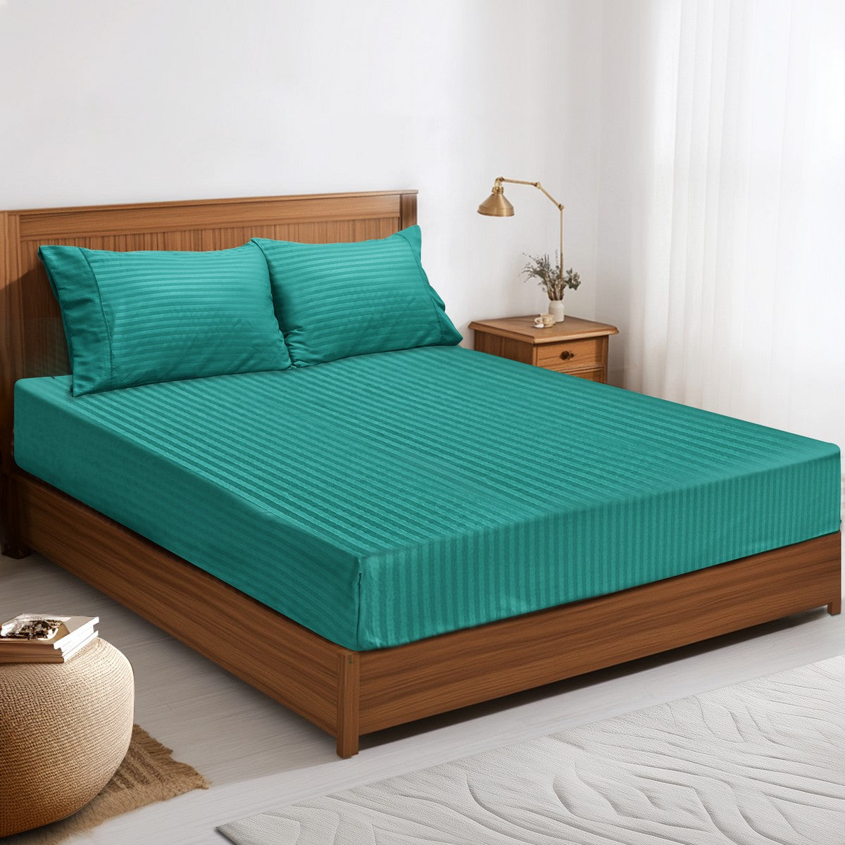 2000TC Pin Stripe Bamboo Cooling Fitted Sheet Combo Set | Hotel Quality Jacquard Bamboo Sheets