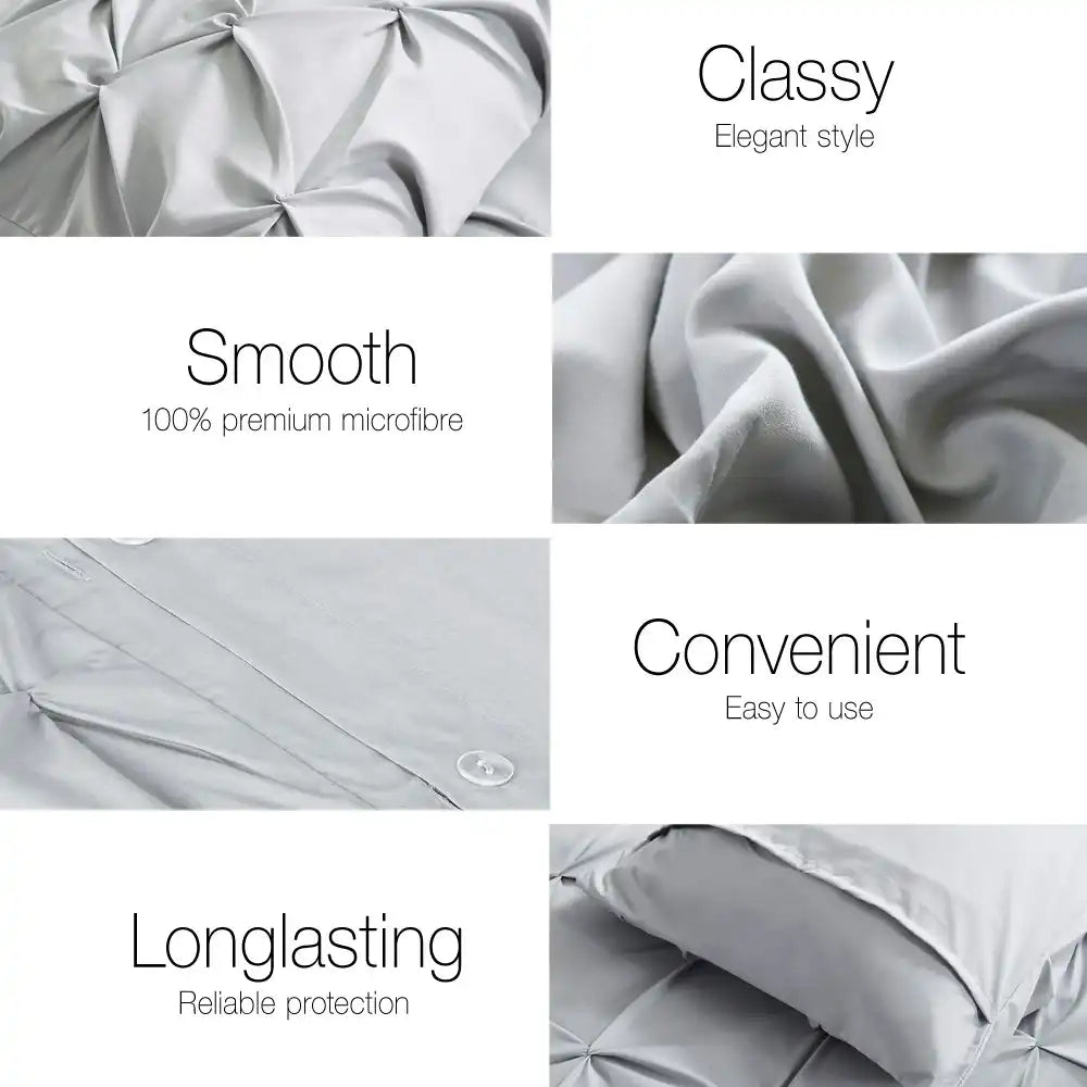 3 Piece Pinch Pleat Quilt Cover Set | Pintuck Diamond Embroidery Duvet Cover Set
