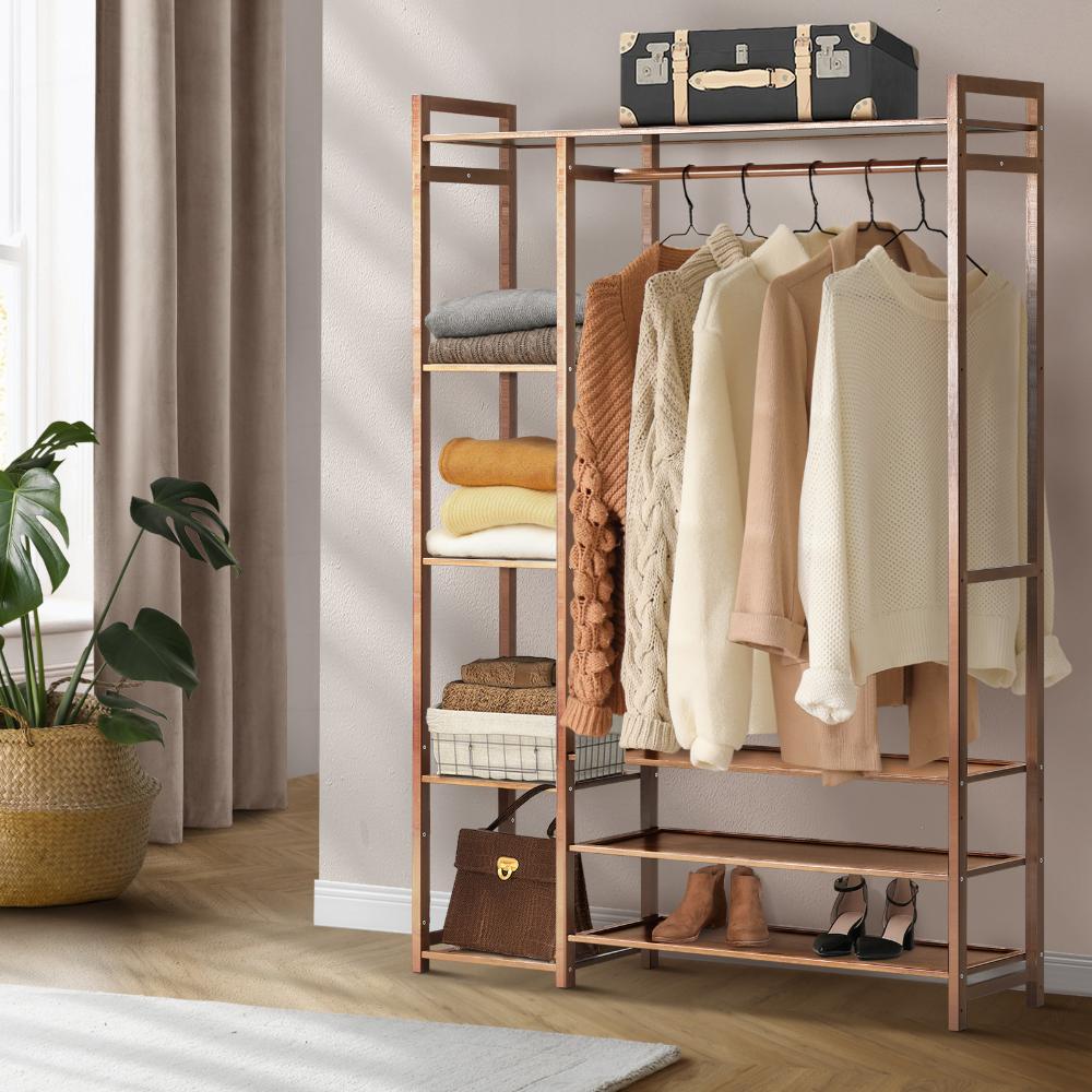 Astano Modern Bamboo Wooden Multi Storage Wardrobe | Clothes Rack Bamboo Storage Cabinet Unit