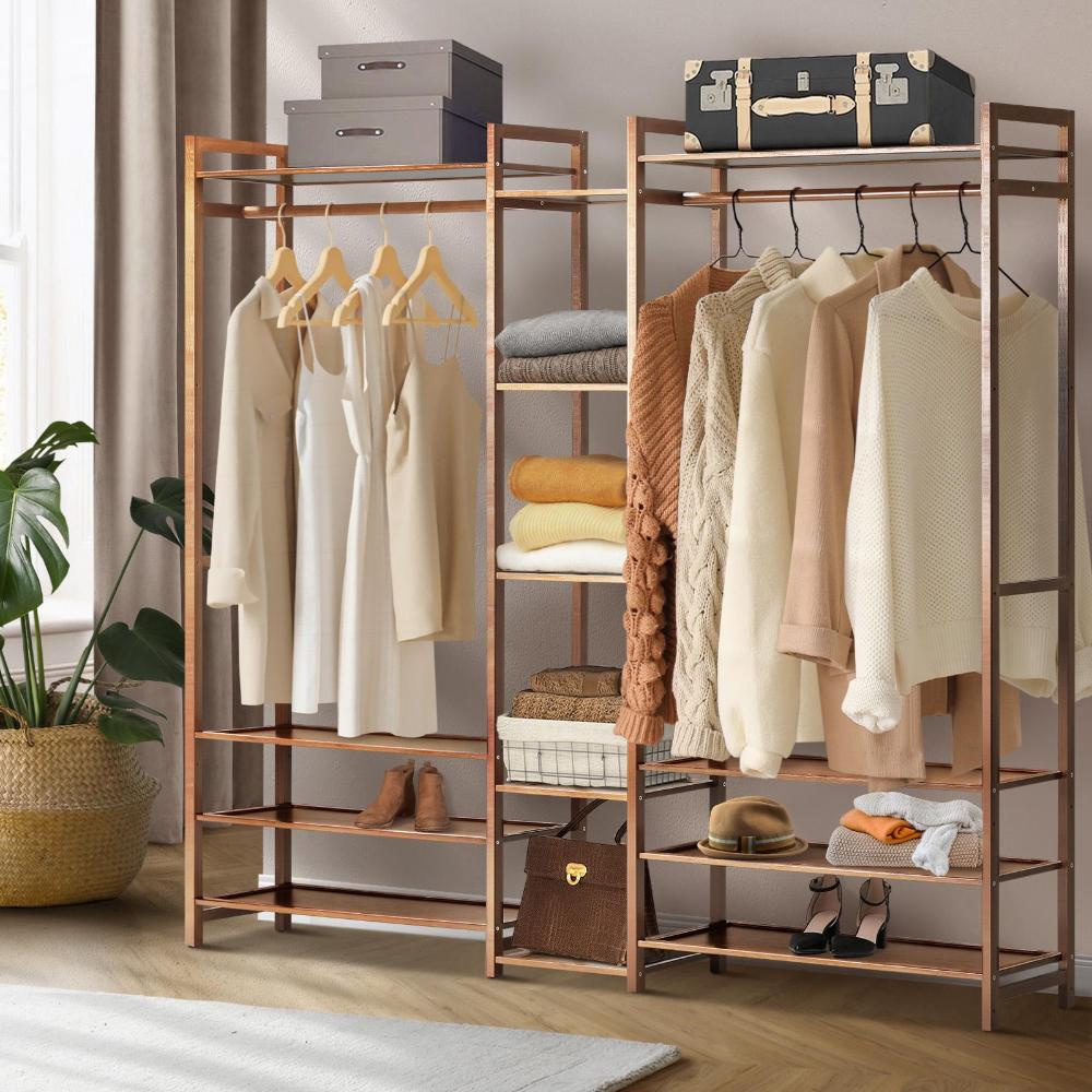Astano Modern Bamboo Wooden Multi Storage Wardrobe | Clothes Rack Bamboo Storage Cabinet Unit