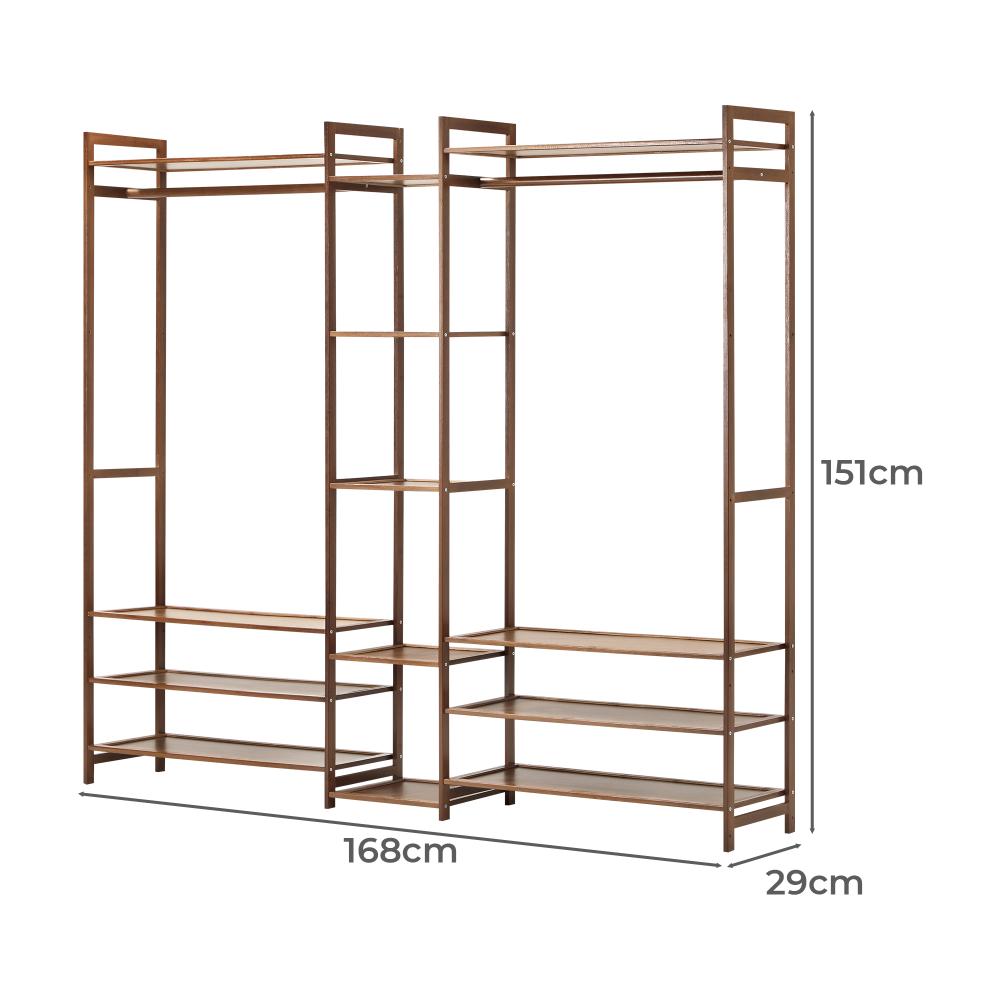Astano Modern Bamboo Wooden Multi Storage Wardrobe | Clothes Rack Bamboo Storage Cabinet Unit