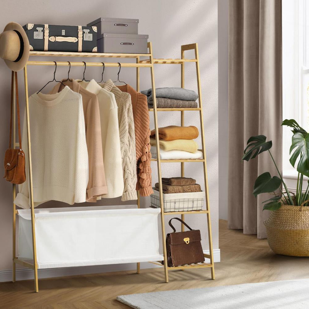 Piso Open Style Bamboo Wradrobe with Shelving and Laundry Bag