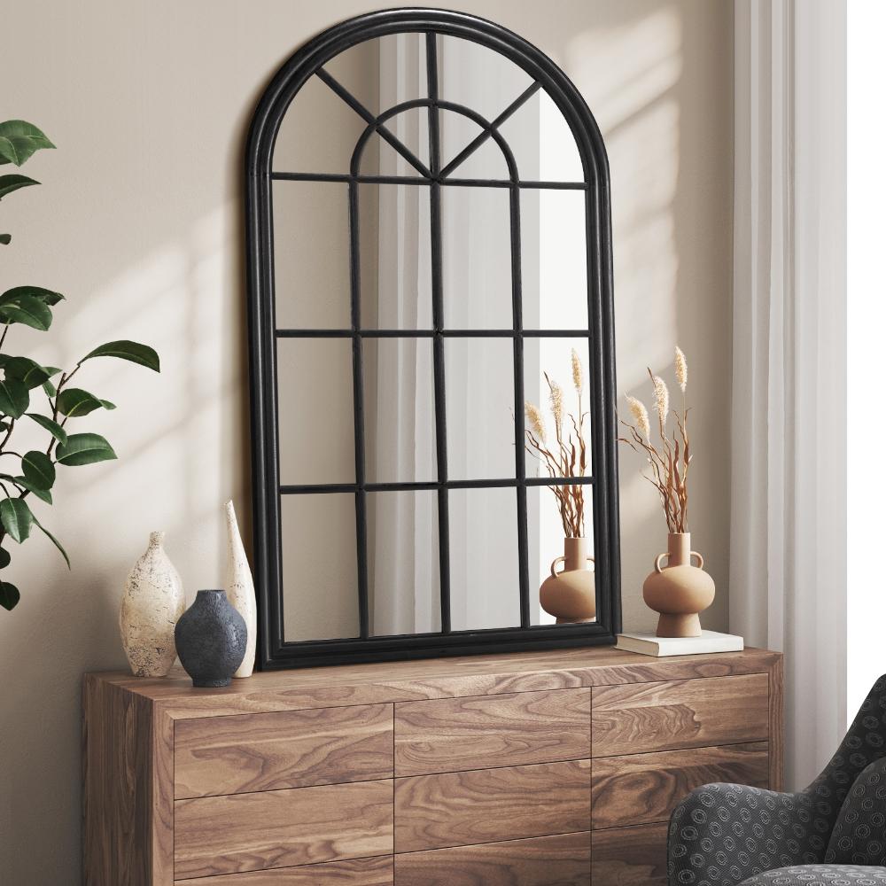 Nero X Arched Wall Mirror | Black Framed Window Style Wall Mounted Décor Mirror