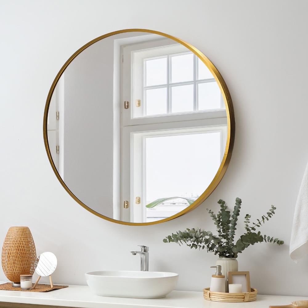 Sierra Contemporary Slim Round Wall Mirror | Bathroom Hallway Round Mirror in Black or Gold Frame