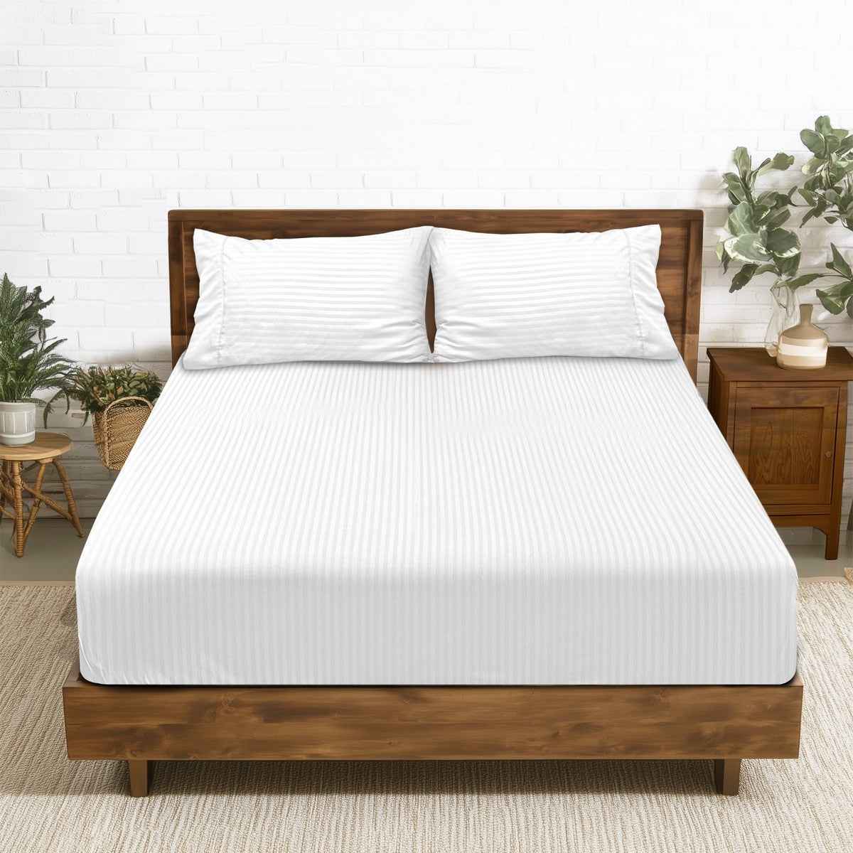 2000TC Pin Stripe Bamboo Cooling Fitted Sheet Combo Set | Hotel Quality Jacquard Bamboo Sheets