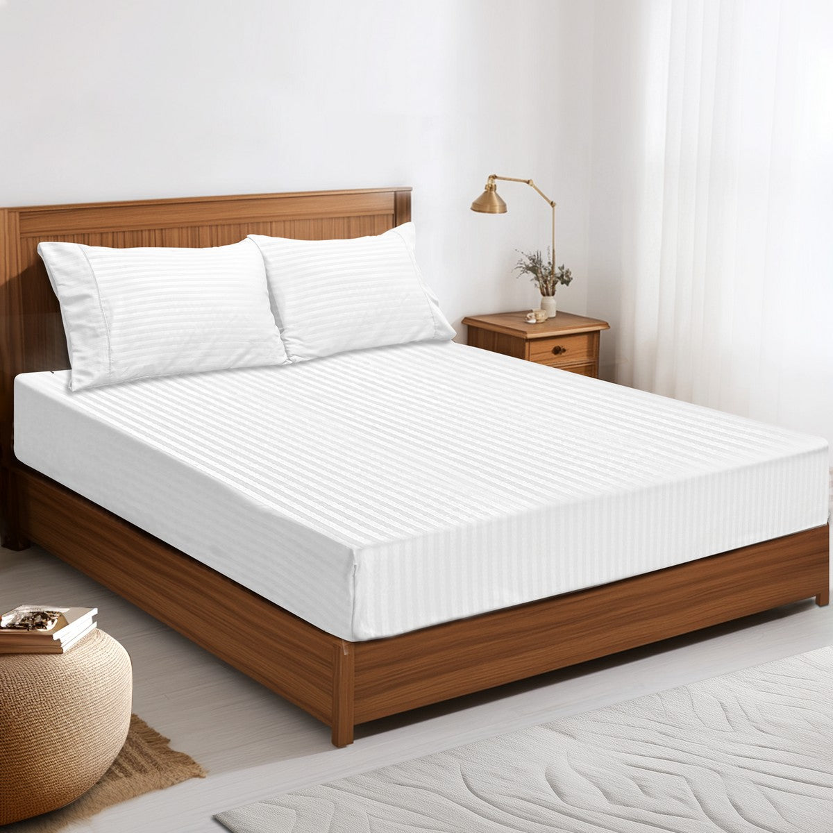 2000TC Pin Stripe Bamboo Cooling Fitted Sheet Combo Set | Hotel Quality Jacquard Bamboo Sheets