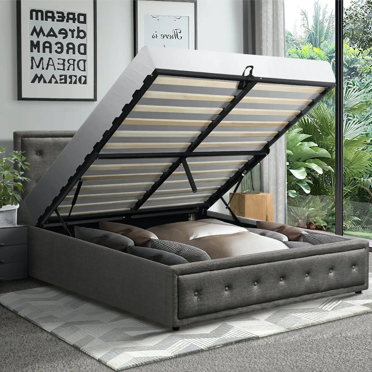 Fiori Luxury Gas Lift Storage Bed | Two In One Premium Modern Storage Bed Combo