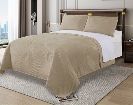 3 Piece Geometry Embossed Light Comforter Set | 3pc All Seasons Coverlet Bedspread