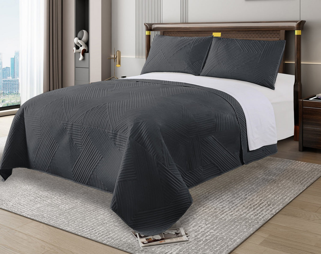 3 Piece Geometry Embossed Light Comforter Set | 3pc All Seasons Coverlet Bedspread