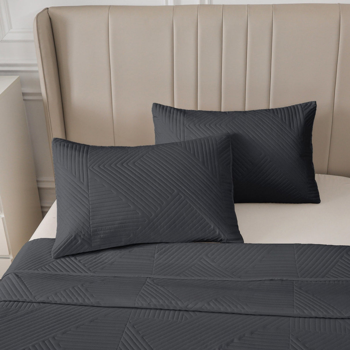 3 Piece Geometry Embossed Light Comforter Set | 3pc All Seasons Coverlet Bedspread
