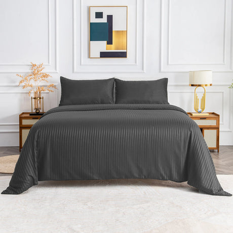 Luxiore 1800TC Super Soft Silky Microfibre Quilt Cover Set | Luxury Pin Stripe Microfibre Duvet Cover Set