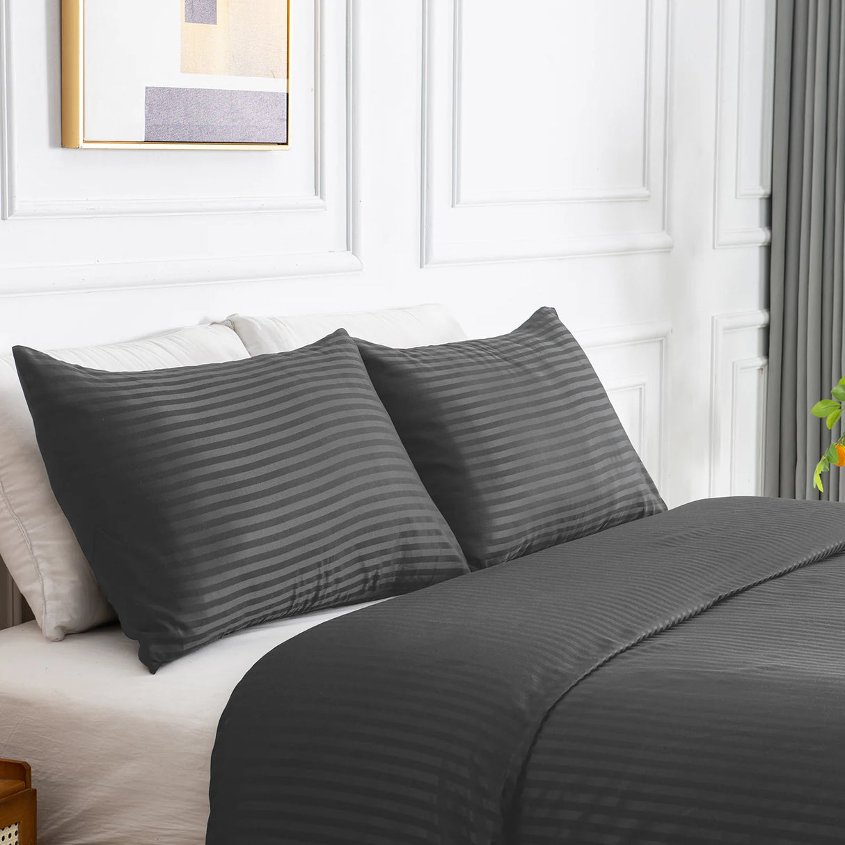 Luxiore 1800TC Super Soft Silky Microfibre Quilt Cover Set | Luxury Pin Stripe Microfibre Duvet Cover Set