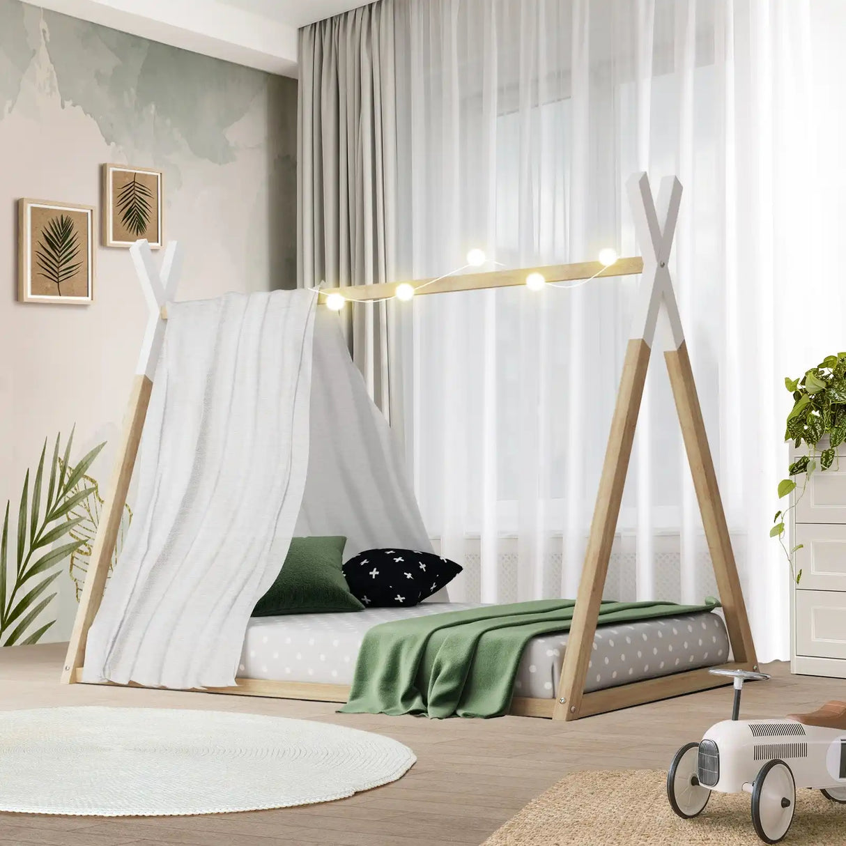 Scandi Wooden Kids House or Teepee Bed in Single Size | Novelty Kids Beds | Wooden Childrens Beds