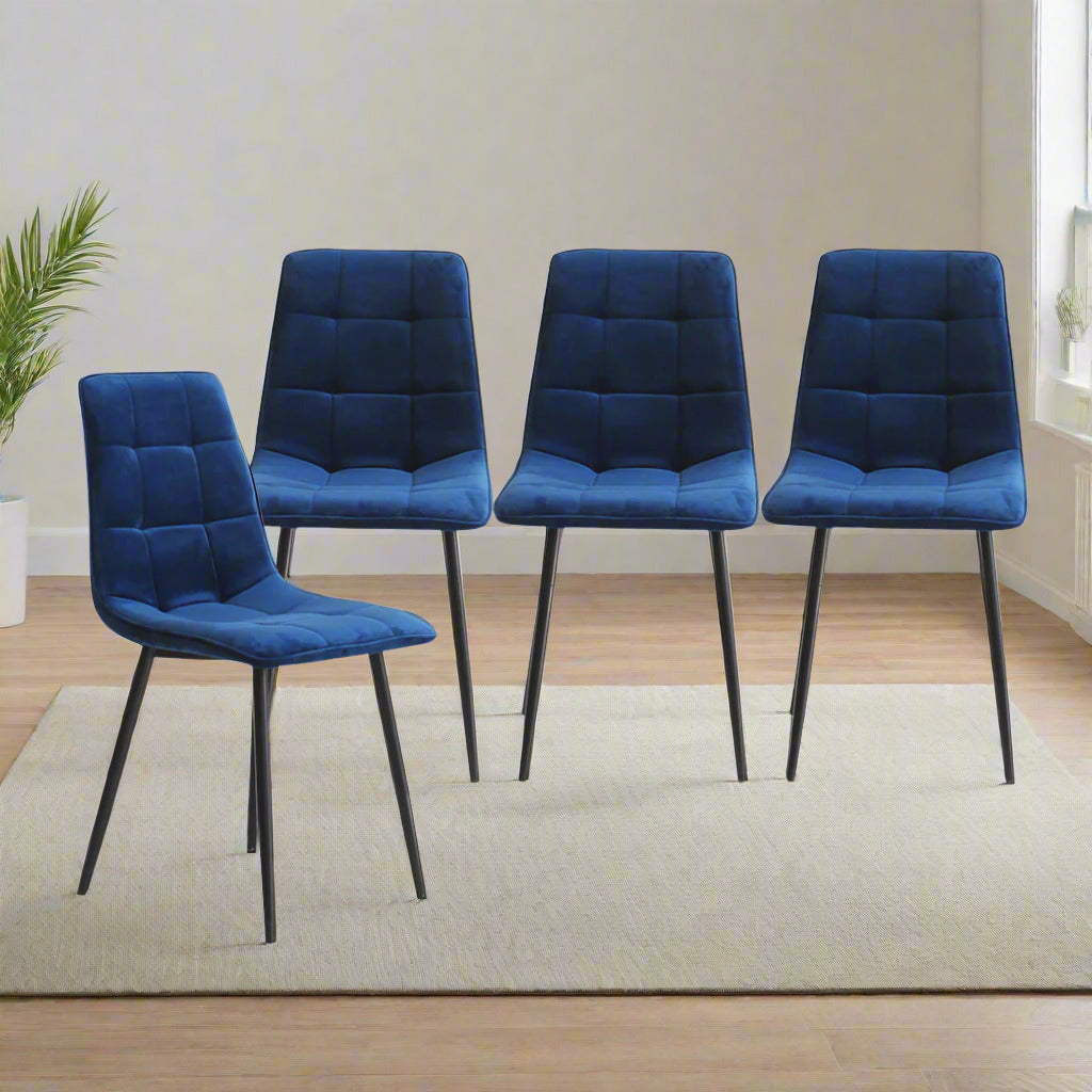 Set of Four Milano Premium Velvet Fabric Dining Chairs | Plush Velvet Padded Dining Chairs