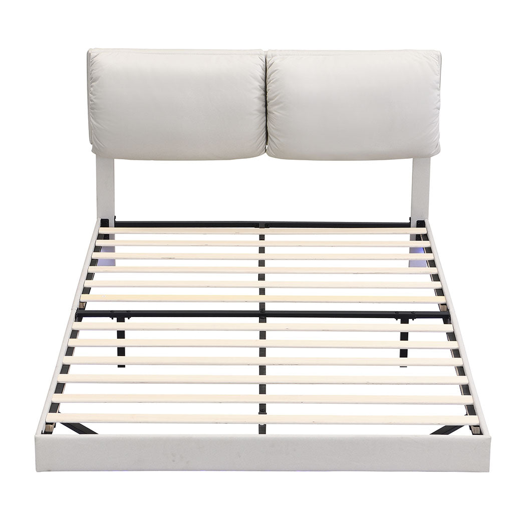 Blanco Dios Floating LED Bed Frame | Modern PU Leather Premium Bed