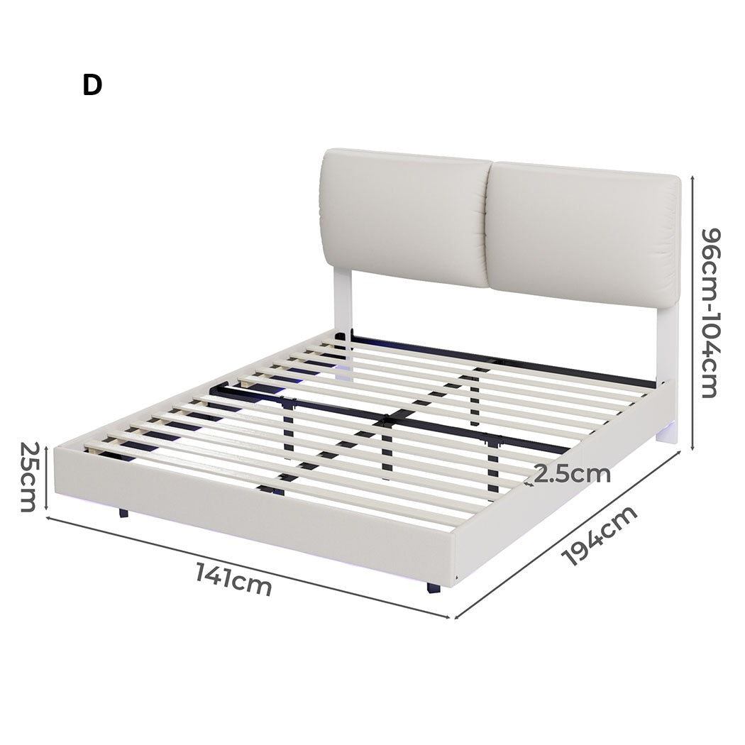 Blanco Dios Floating LED Bed Frame | Modern PU Leather Premium Bed