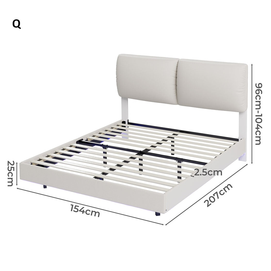 Blanco Dios Floating LED Bed Frame | Modern PU Leather Premium Bed