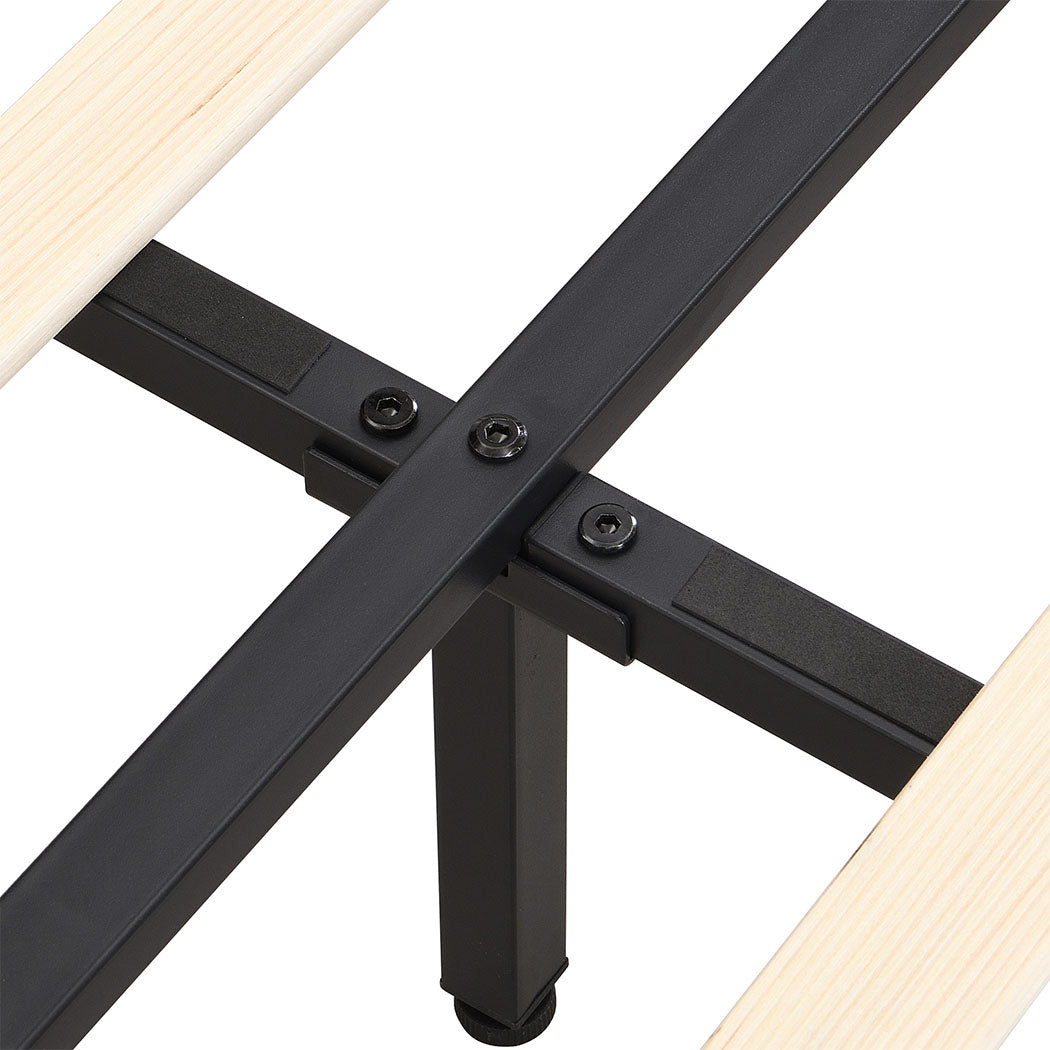 Riomi LED BlackPU Leather Floating Bed | Tufted Design Modern LED Lights Bed Frame