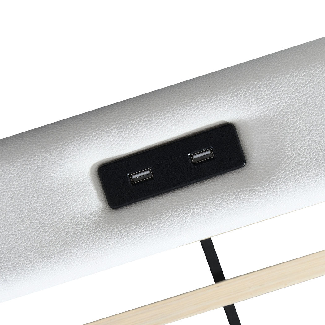 Aria Luxury LED PU Leather 2 Draw Storage Bed with USB | Adjustable Headboard Soft Padded Bed Frame