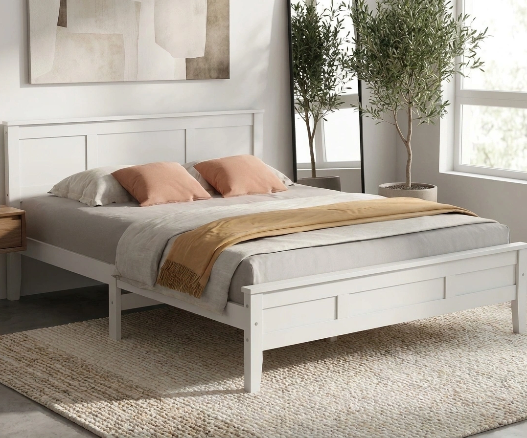 Aria Hampton White Wooden Bed Frame | Solid Modern Timber Bed High Quality Frame