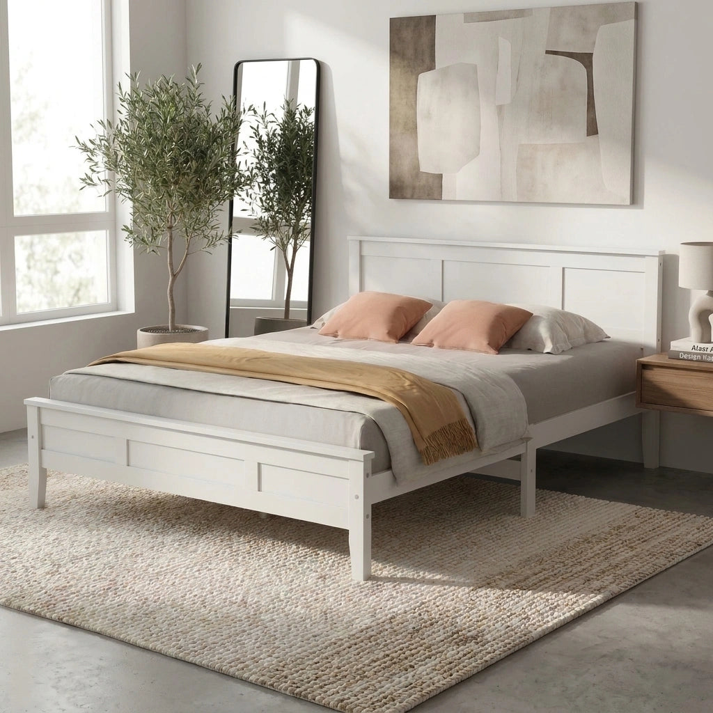 Aria Hampton White Wooden Bed Frame | Solid Modern Timber Bed High Quality Frame