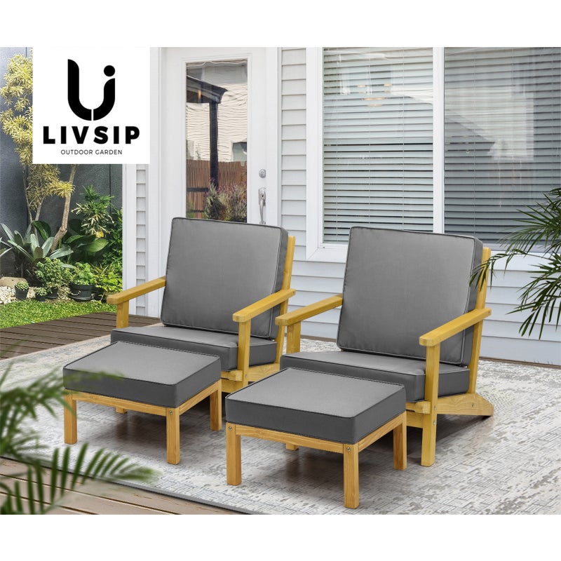 Breeze Designer Outdoor Sun Lounge Armchairs | Soft Cushioned Wooden Patio Lounge Chairs