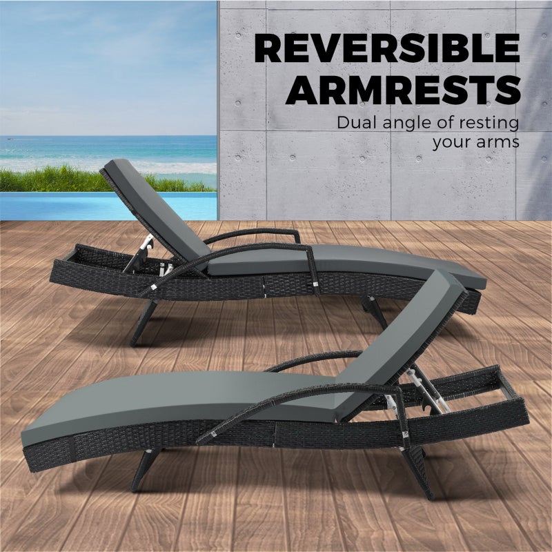 Amore Aquos Outdoor Cushioned Wicker Pool Loungers | Modern Adjustable Rattan Quality Day Bed Sun Loungers