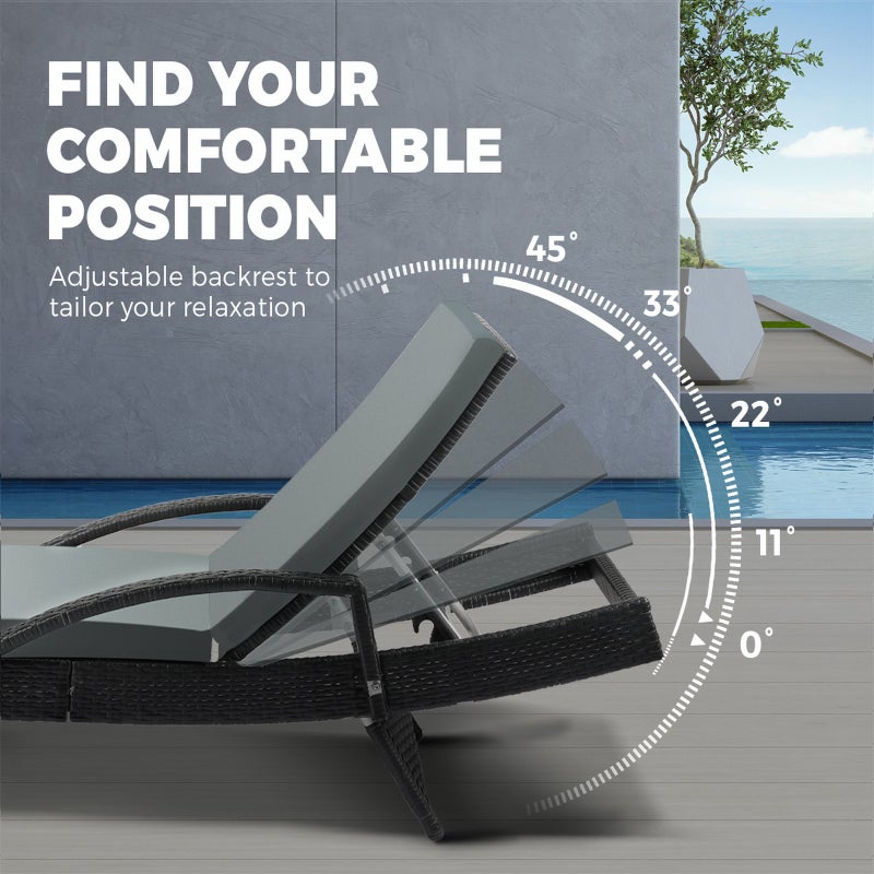 Amore Aquos Outdoor Cushioned Wicker Pool Loungers | Modern Adjustable Rattan Quality Day Bed Sun Loungers