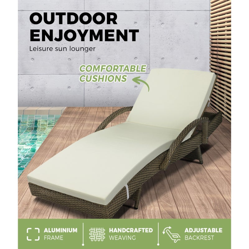 Amore Aquos Outdoor Cushioned Wicker Pool Loungers | Modern Adjustable Rattan Quality Day Bed Sun Loungers